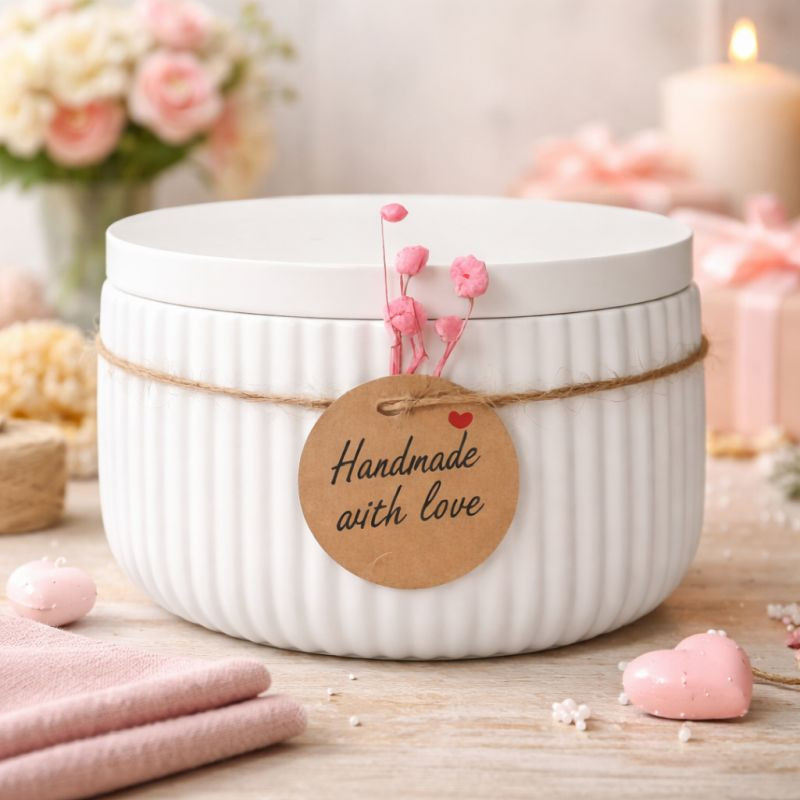 Geschenk Dose MIA mit Deckel geriffelt dekorativ mit Trockenblumen